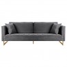 Lenox Gray Velvet Modern Sofa with Brass Legs 1