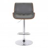 London Grey Faux Leather Adjustable Height Swivel Walnut Wood and Chrome Bar Stool 002