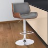 London Grey Faux Leather Adjustable Height Swivel Walnut Wood and Chrome Bar Stool
