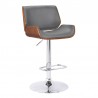 London Grey Faux Leather Adjustable Height Swivel Walnut Wood and Chrome Bar Stool 001