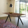 Armen Living Laredo 63" Mid-Century Modern Walnut Wood Dining Table With Black Legs