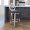 Armen Living Lotus Contemporary Counter Height Barstool In Brushed Stainless Steel Finish And Gray Faux Leather
