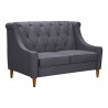 Luxe Mid-Century Loveseat in Champagne Wood Finish and Dark Grey Fabric - Angled
