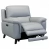 Lizette Contemporary Chair in Dark Brown Wood Finish and Dove Grey Genuine Leather - Leg Reclined - Lizette Contemporary Chair in Dark Brown Wood Finish and Dove Grey Genuine Leather - Leg Reclined