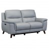 Lizette Contemporary Loveseat in Dark Brown Wood Finish and Dove Grey Genuine Leather - Angled