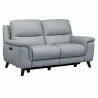 Lizette Contemporary Loveseat in Dark Brown Wood Finish and Dove Grey Genuine Leather - Angled - Lizette Contemporary Loveseat in Dark Brown Wood Finish and Dove Grey Genuine Leather - Angled