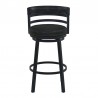 Armen Living Madrid 30" Bar Height Swivel Black Faux Leather and Metal Bar Stool Front
