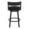 Armen Living Madrid 30" Bar Height Swivel Black Faux Leather and Metal Bar Stool Back