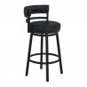 Armen Living Madrid 30" Bar Height Swivel Black Faux Leather and Metal Bar Stool Front Angle