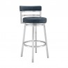 Madrid 30" Bar Height Swivel Blue Faux Leather and Brushed Stainless Steel Bar Stool 001