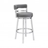 Madrid 30" Bar Height Swivel Grey Faux Leather and Brushed Stainless Steel Bar Stool 002