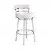 Madrid 26" Counter Height Swivel White Faux Leather and Brushed Stainless Steel Bar Stool 001