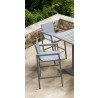 Armen Living Marina Outdoor Patio Barstool In Grey Powder Coated Finish With Grey Sling Textilene And Grey Wood Accent Arms 01