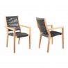 Madsen Outdoor Patio Charcoal Rope Arm Chair in Natural Acacia - Set of 2