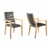 Madsen Outdoor Patio Charcoal Rope Arm Chair in Natural Acacia - Set of 2 - Madsen Outdoor Patio Charcoal Rope Arm Chair in Natural Acacia - Set of 2