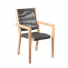 Madsen Outdoor Patio Charcoal Rope Arm Chair in Natural Acacia - Angled