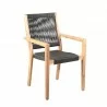 Madsen Outdoor Patio Charcoal Rope Arm Chair in Natural Acacia - Angled - Madsen Outdoor Patio Charcoal Rope Arm Chair in Natural Acacia - Angled