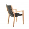 Madsen Outdoor Patio Charcoal Rope Arm Chair in Natural Acacia - Back Angle