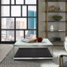 Manchester Contemporary Coffee Table with Polished Stainless Steel and Glass Top - Lifestyle