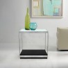 Manchester Contemporary End Table with Polished Stainless Steel and Glass Top - Lifestyle