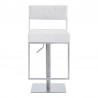 Michele Swivel Adjustable Height White Faux Leather and Brushed Stainless Steel Bar Stool 002