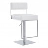 Michele Swivel Adjustable Height White Faux Leather and Brushed Stainless Steel Bar Stool 001