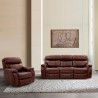 Armen Living Montague Dual Power Headrest and Lumbar Support Reclining Sofa in Genuine Brown Leather Set