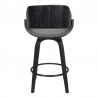 Armen Living Mona Contemporary Counter Height Swivel Barstool In Black Brush Wood Finish And Gray Faux Leather  004