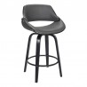 Armen Living Mona Contemporary Counter Height Swivel Barstool In Black Brush Wood Finish And Gray Faux Leather  001