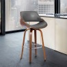 Armen Living Mona Contemporary Counter Height Swivel Barstool In Walnut Wood Finish And Gray Faux Leather 