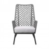 Armen Living Marco Indoor Outdoor Steel Lounge Chair with Gray Rope and Grey Cushion- Front View
