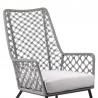 Armen Living Marco Indoor Outdoor Steel Lounge Chair with Gray Rope and Grey Cushion- Front Angle Half View