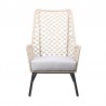 Armen Living Marco Indoor Outdoor Steel Lounge Chair with Natural Rope and Grey Cushion- Chair Front
