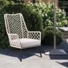 Armen Living Marco Indoor Outdoor Steel Lounge Chair with Natural Rope and Grey Cushion