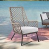 Armen Living Marco Indoor Outdoor Steel Lounge Chair with Truffle Rope and Grey Cushion