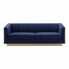 Armen Living Miranda Navy Blue Velvet and Gold Sofa Front