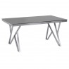 Armen Living Mirage Contemporary Dining Table in Brushed Stainless Steel and Gray Tempered Glass Top - Angled