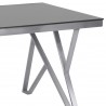 Armen Living Mirage Contemporary Dining Table in Brushed Stainless Steel and Gray Tempered Glass Top - Leg Close-Up