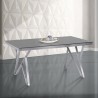 Armen Living Mirage Contemporary Dining Table in Brushed Stainless Steel and Gray Tempered Glass Top - Lifestyle