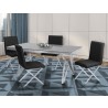 Armen Living Mirage Contemporary Dining Table in Brushed Stainless Steel and Gray Tempered Glass Top - Lifestyle in Set