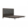 Armen Living Marquis Platform Bed Frame in Oak Wood with Faux Leather Headboard and Black Metal Legs Side