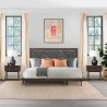 Armen Living Marquis Platform Bed Frame in Oak Wood with Faux Leather Headboard and Black Metal Legs Full