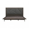 Armen Living Marquis Platform Bed Frame in Oak Wood with Faux Leather Headboard and Black Metal Legs Front