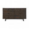 Armen Living Marquis 6 Drawer Oak Wood Dresser with Black Metal Legs Front