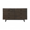 Armen Living Marquis 6 Drawer Oak Wood Dresser with Black Metal Legs Front