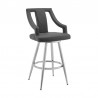 Armen Living Maxen Gray Faux Leather And Brushed Stainless Steel Swivel Counter Stool  05