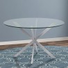 Mystere Round Dining Table in Brushed Stainless Steel with Clear Tempered Glass Top