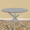 Mystere Round Dining Table in Brushed Stainless Steel with Gray Tempered Glass Top