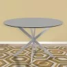 Mystere Round Dining Table in Brushed Stainless Steel with Gray Tempered Glass Top - Mystere Round Dining Table in Brushed Stainless Steel with Gray Tempered Glass Top