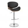 Naples Black Faux Leather Adjustable Height Swivel Walnut Wood and Chrome Base Bar Stool 001